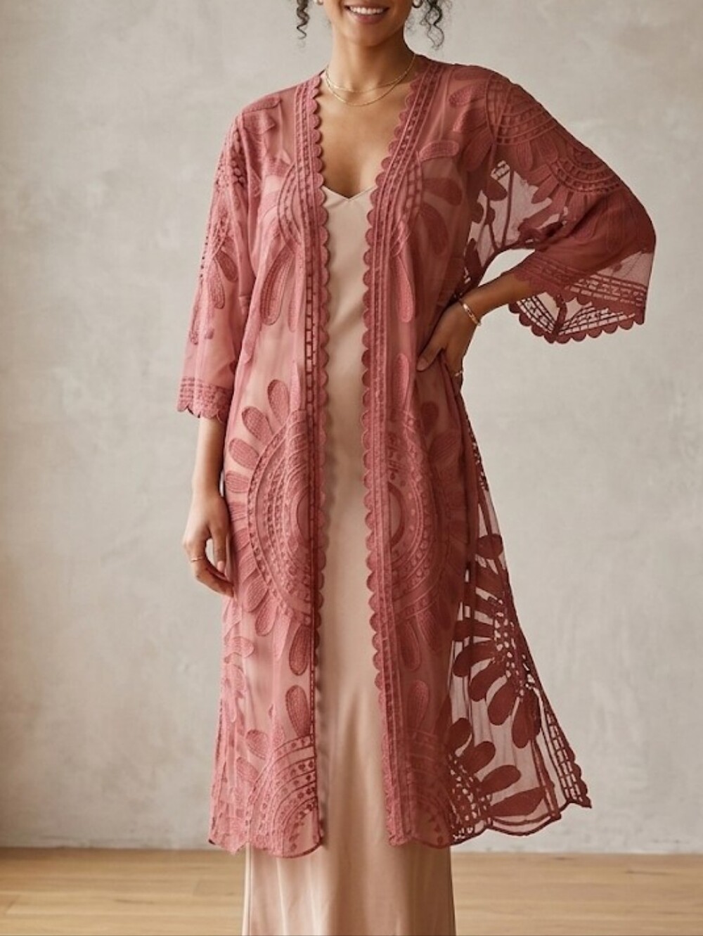 David and Young Lace Kimono in Dusty Mauve One Size